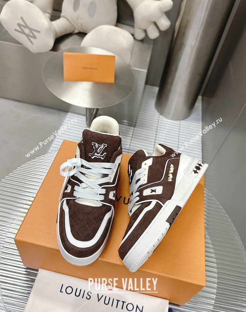 Louis Vuitton LV Trainer Sneakers in Monogram Suede Brown 2024 0608 (MD-240608032)