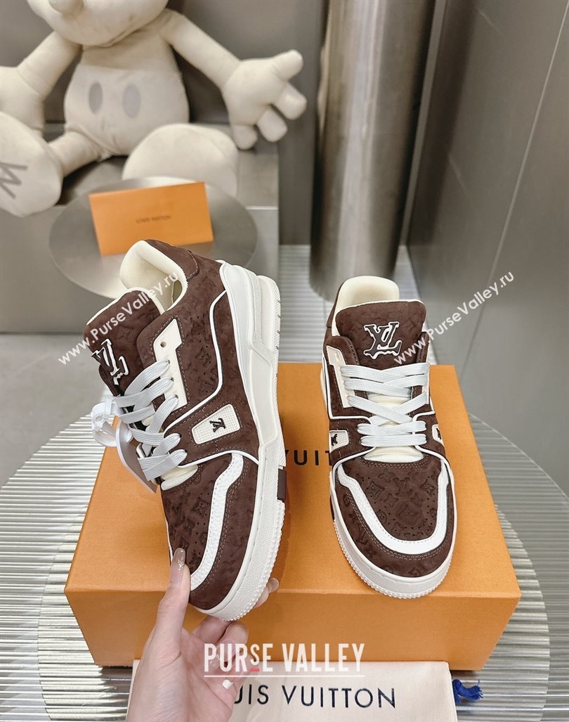 Louis Vuitton LV Trainer Sneakers in Monogram Suede Brown 2024 0608 (MD-240608032)