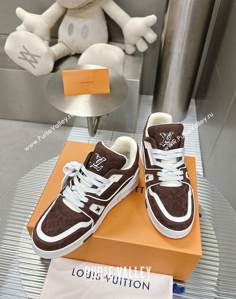 Louis Vuitton LV Trainer Sneakers in Monogram Suede Brown 2024 0608 (MD-240608032)