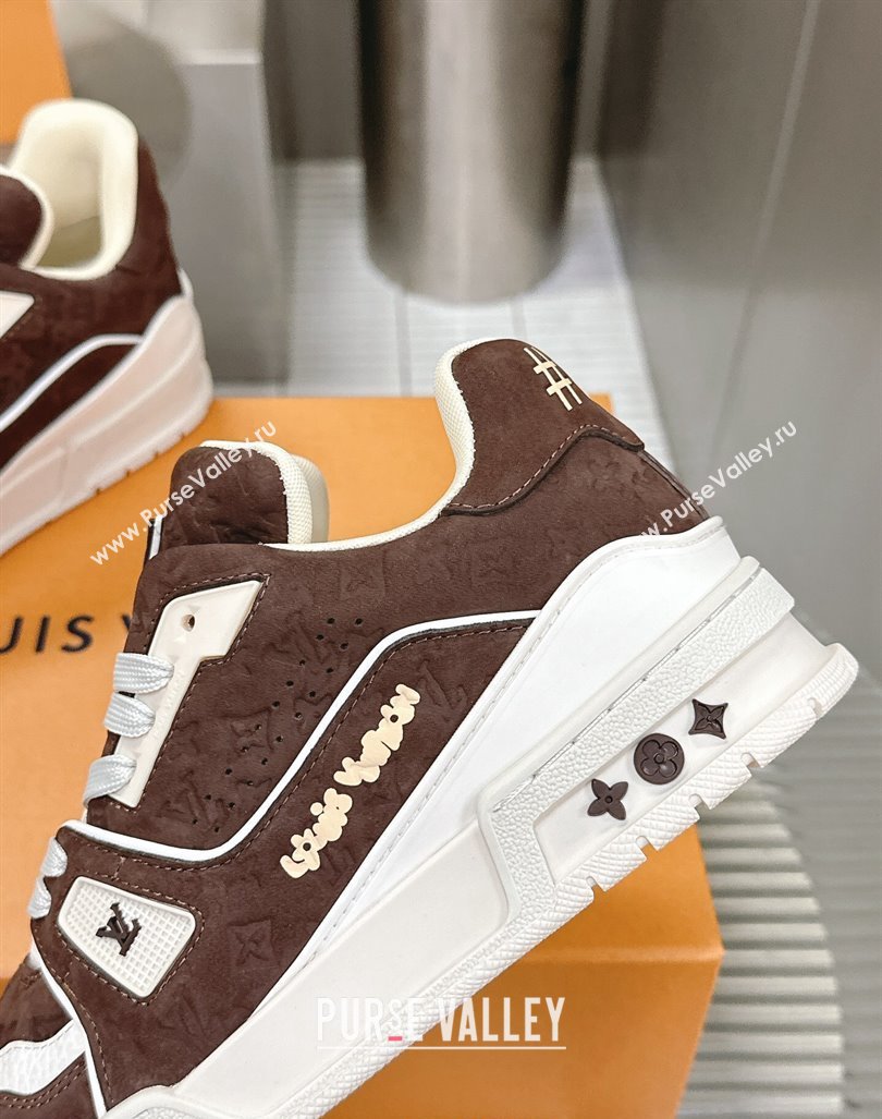 Louis Vuitton LV Trainer Sneakers in Monogram Suede Brown 2024 0608 (MD-240608032)