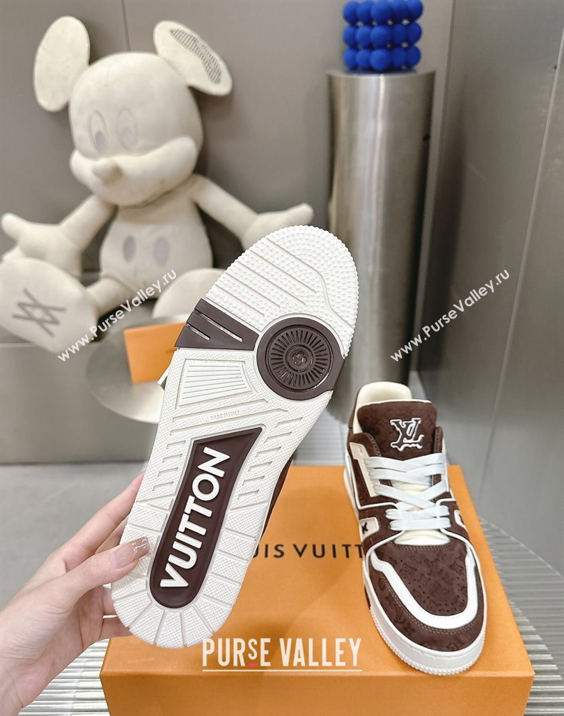 Louis Vuitton LV Trainer Sneakers in Monogram Suede Brown 2024 0608 (MD-240608032)