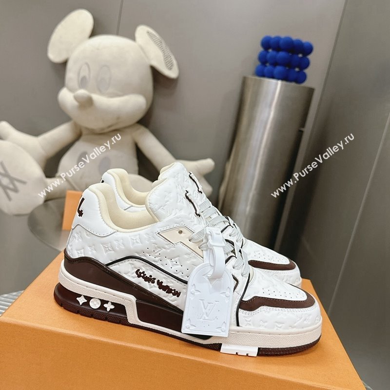 Louis Vuitton LV Trainer Sneakers in Monogram Leather White/Brown 2024 0608 (MD-240608033)