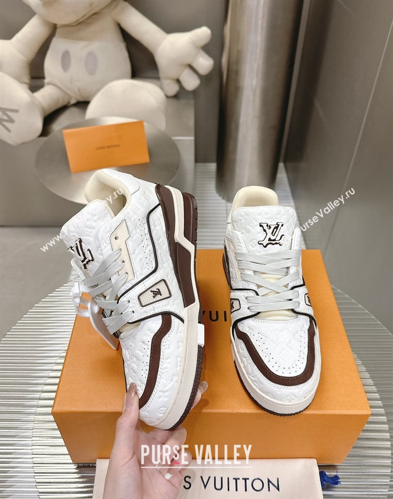 Louis Vuitton LV Trainer Sneakers in Monogram Leather White/Brown 2024 0608 (MD-240608033)