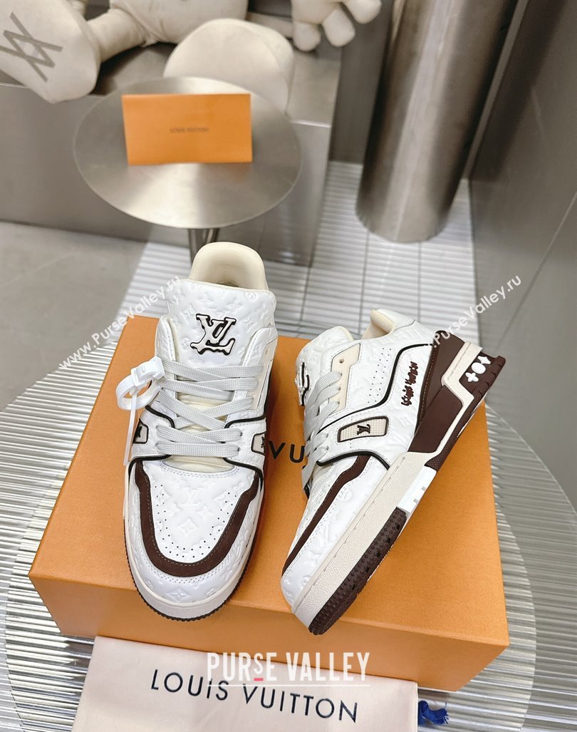 Louis Vuitton LV Trainer Sneakers in Monogram Leather White/Brown 2024 0608 (MD-240608033)