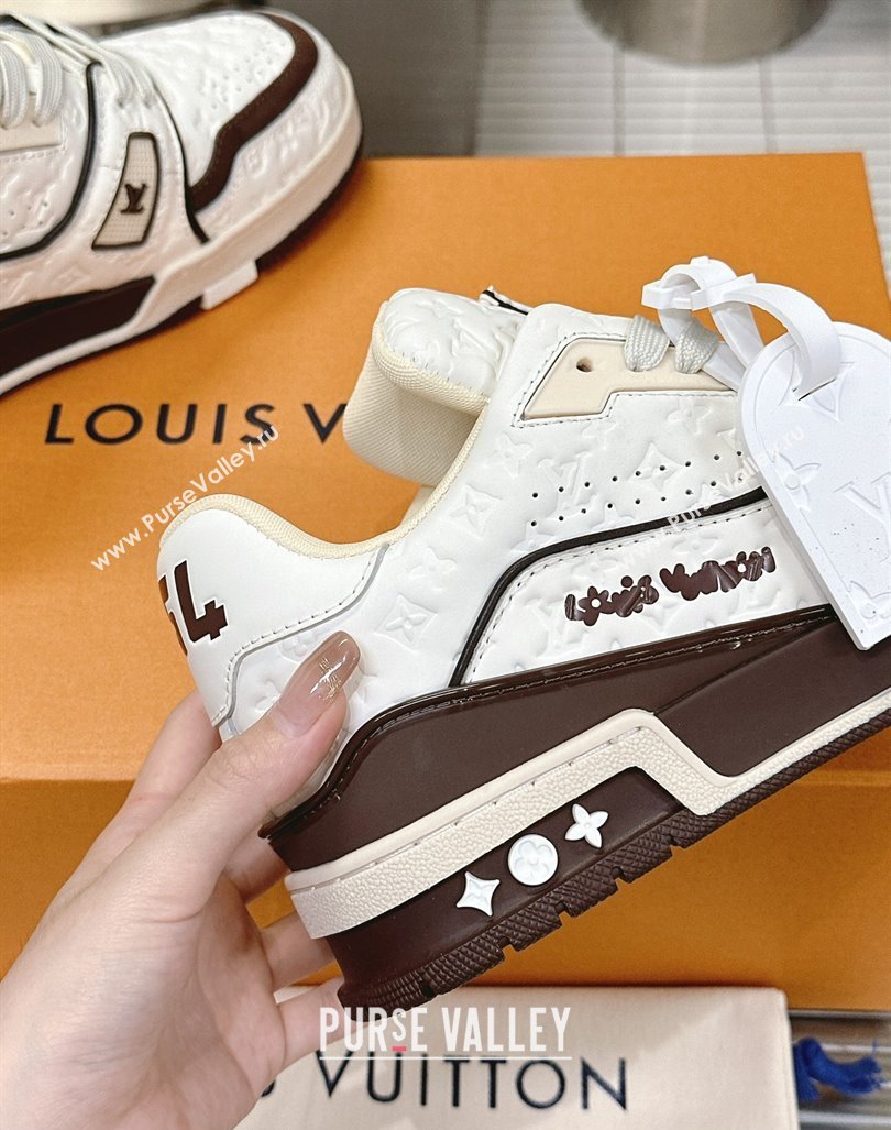 Louis Vuitton LV Trainer Sneakers in Monogram Leather White/Brown 2024 0608 (MD-240608033)