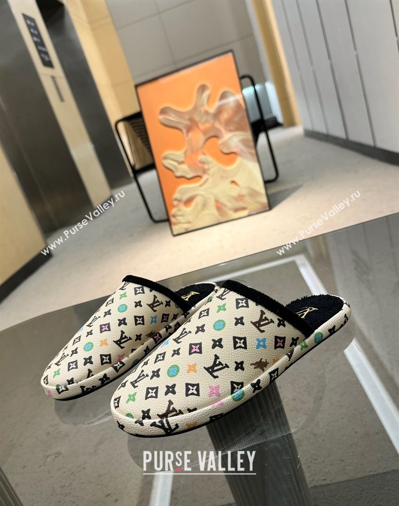 Louis Vuitton LV Palace Slipper Flats in Monogram-printed Leather White 2024 (MD-240608035)