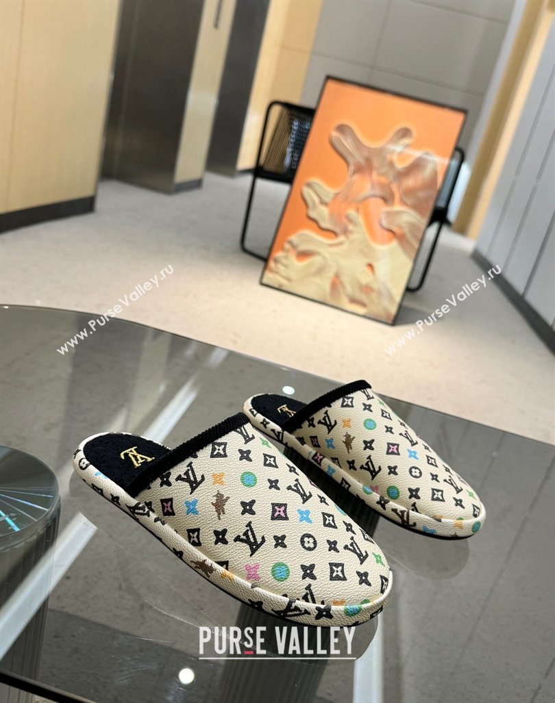 Louis Vuitton LV Palace Slipper Flats in Monogram-printed Leather White 2024 (MD-240608035)