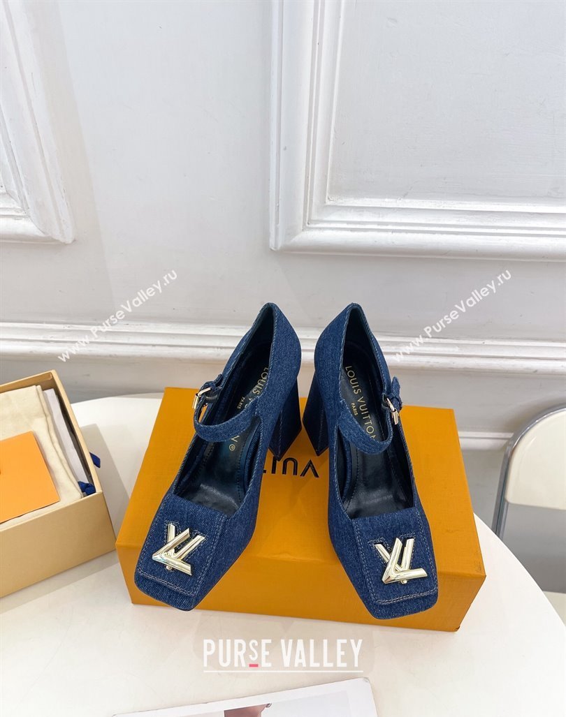 Louis Vuitton Shake Mary Janes Pumps 8.5cm in Dark Blue Denim 2024 0608 (MD-240608036)