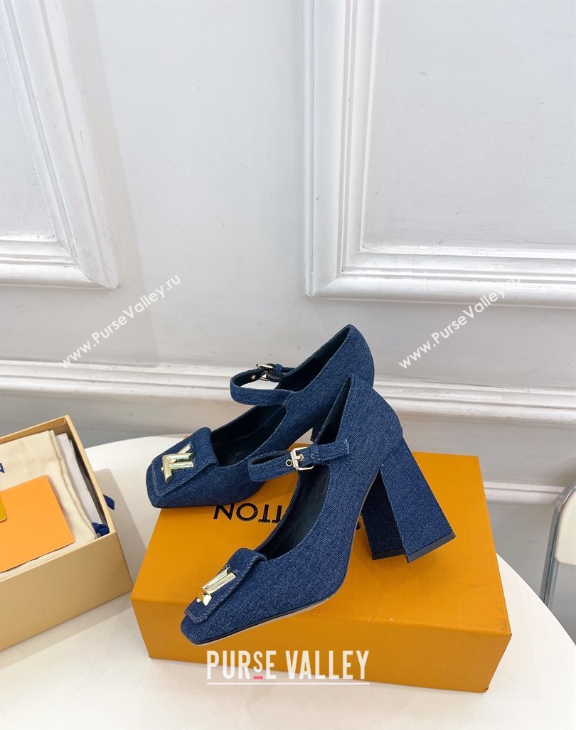 Louis Vuitton Shake Mary Janes Pumps 8.5cm in Dark Blue Denim 2024 0608 (MD-240608036)