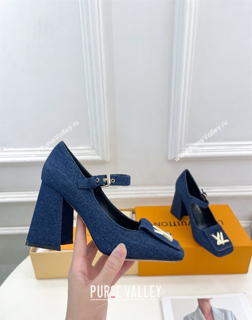 Louis Vuitton Shake Mary Janes Pumps 8.5cm in Dark Blue Denim 2024 0608 (MD-240608036)