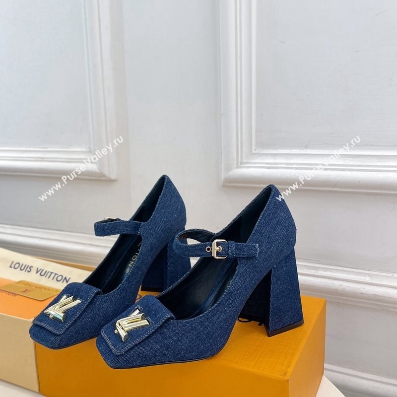 Louis Vuitton Shake Mary Janes Pumps 8.5cm in Dark Blue Denim 2024 0608 (MD-240608036)