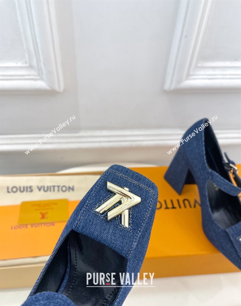 Louis Vuitton Shake Mary Janes Pumps 8.5cm in Dark Blue Denim 2024 0608 (MD-240608036)