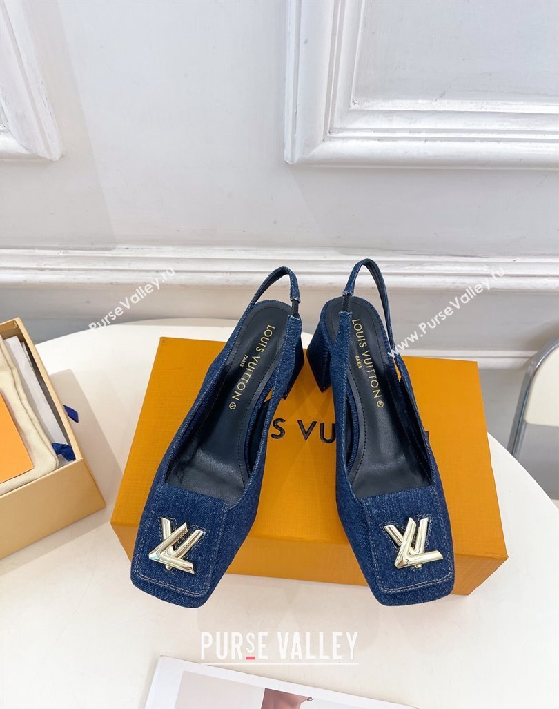 Louis Vuitton Shake Slingback Pumps 5.5cm in Dark Blue Denim 2024 0608 (MD-240608037)