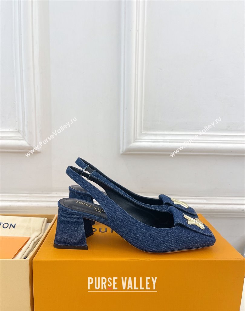 Louis Vuitton Shake Slingback Pumps 5.5cm in Dark Blue Denim 2024 0608 (MD-240608037)