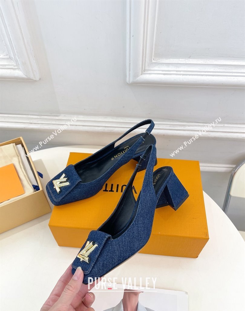 Louis Vuitton Shake Slingback Pumps 5.5cm in Dark Blue Denim 2024 0608 (MD-240608037)