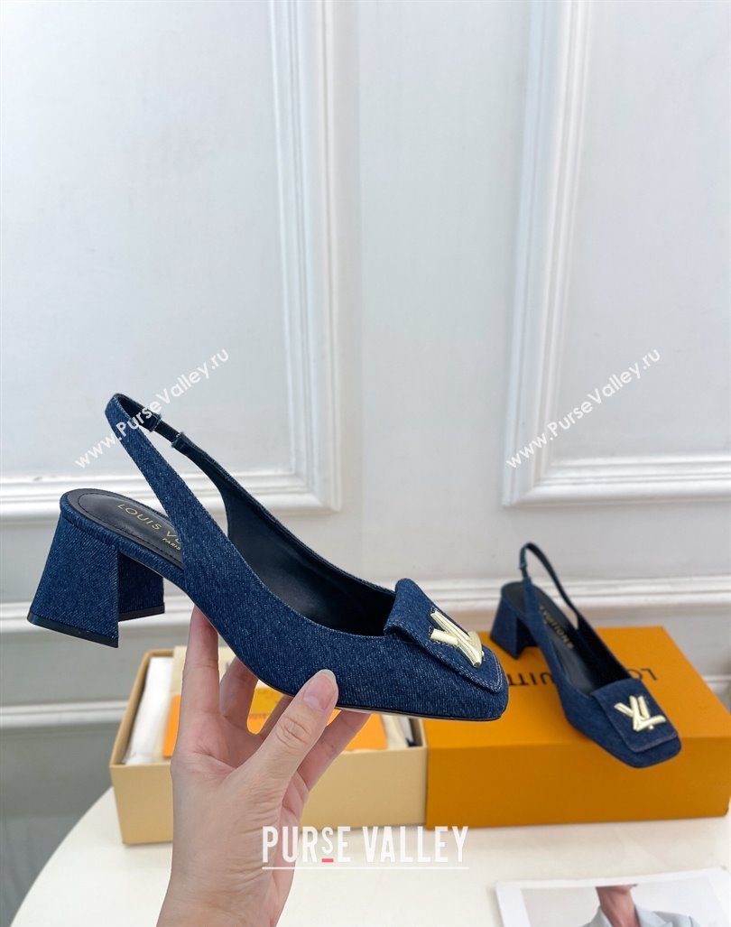 Louis Vuitton Shake Slingback Pumps 5.5cm in Dark Blue Denim 2024 0608 (MD-240608037)