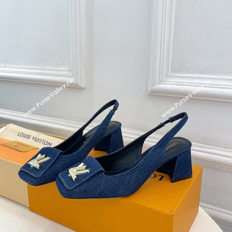 Louis Vuitton Shake Slingback Pumps 5.5cm in Dark Blue Denim 2024 0608 (MD-240608037)