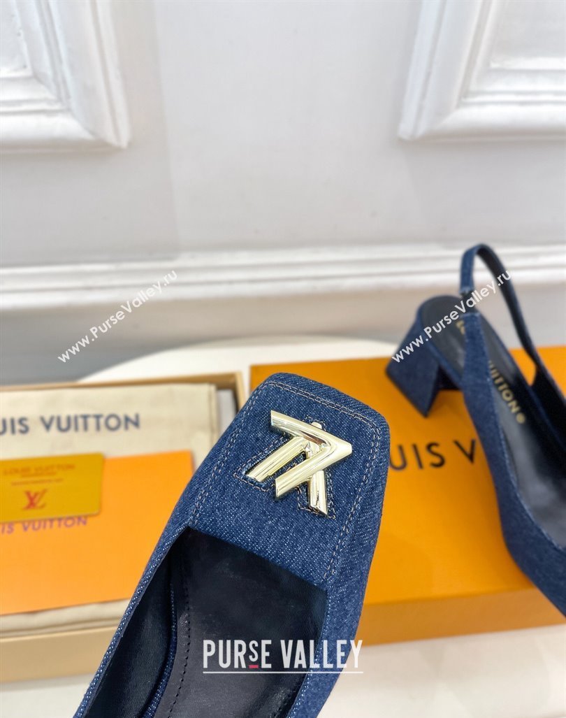 Louis Vuitton Shake Slingback Pumps 5.5cm in Dark Blue Denim 2024 0608 (MD-240608037)