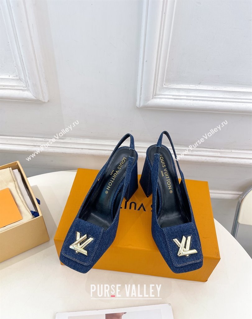 Louis Vuitton Shake Slingback Pumps 8.5cm in Dark Blue Denim 2024 0608 (MD-240608038)