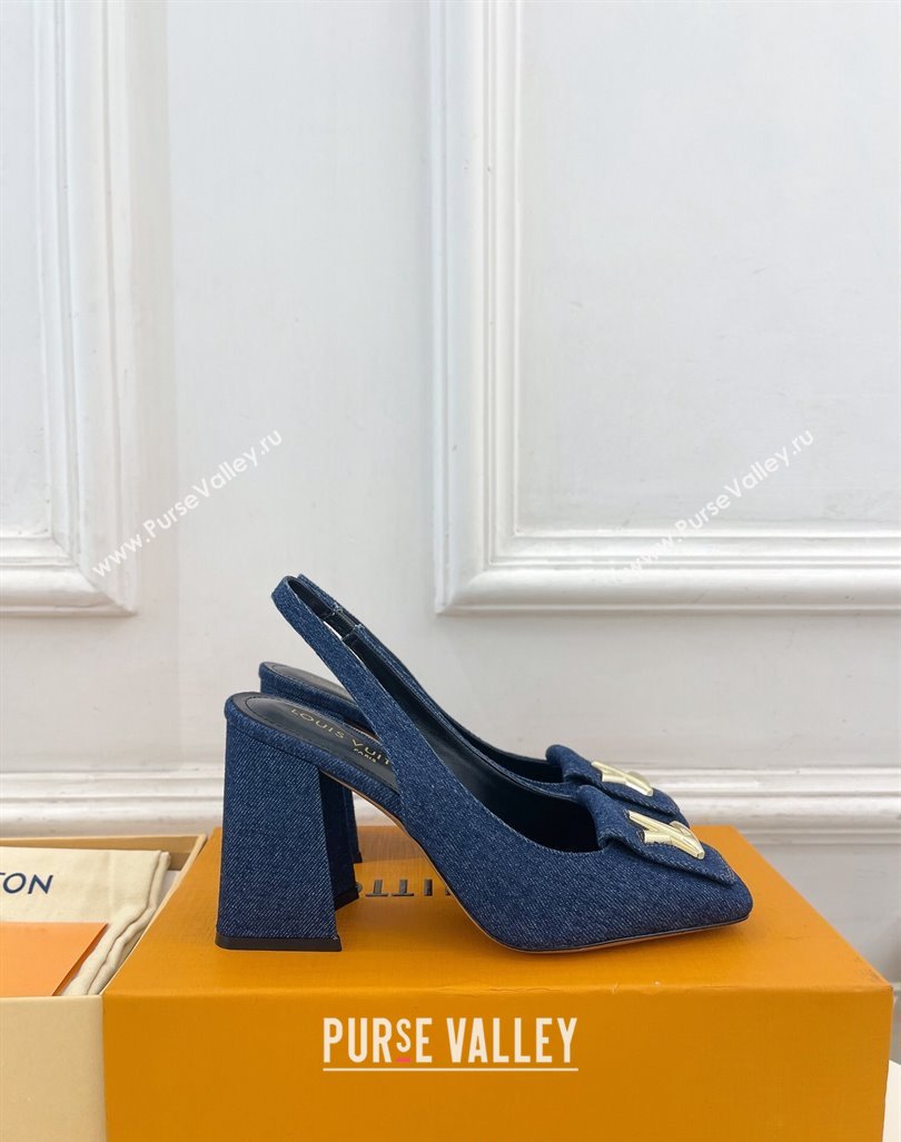 Louis Vuitton Shake Slingback Pumps 8.5cm in Dark Blue Denim 2024 0608 (MD-240608038)