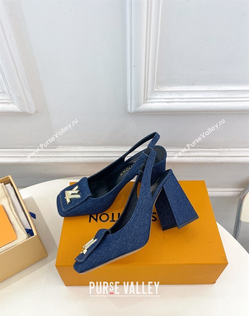 Louis Vuitton Shake Slingback Pumps 8.5cm in Dark Blue Denim 2024 0608 (MD-240608038)