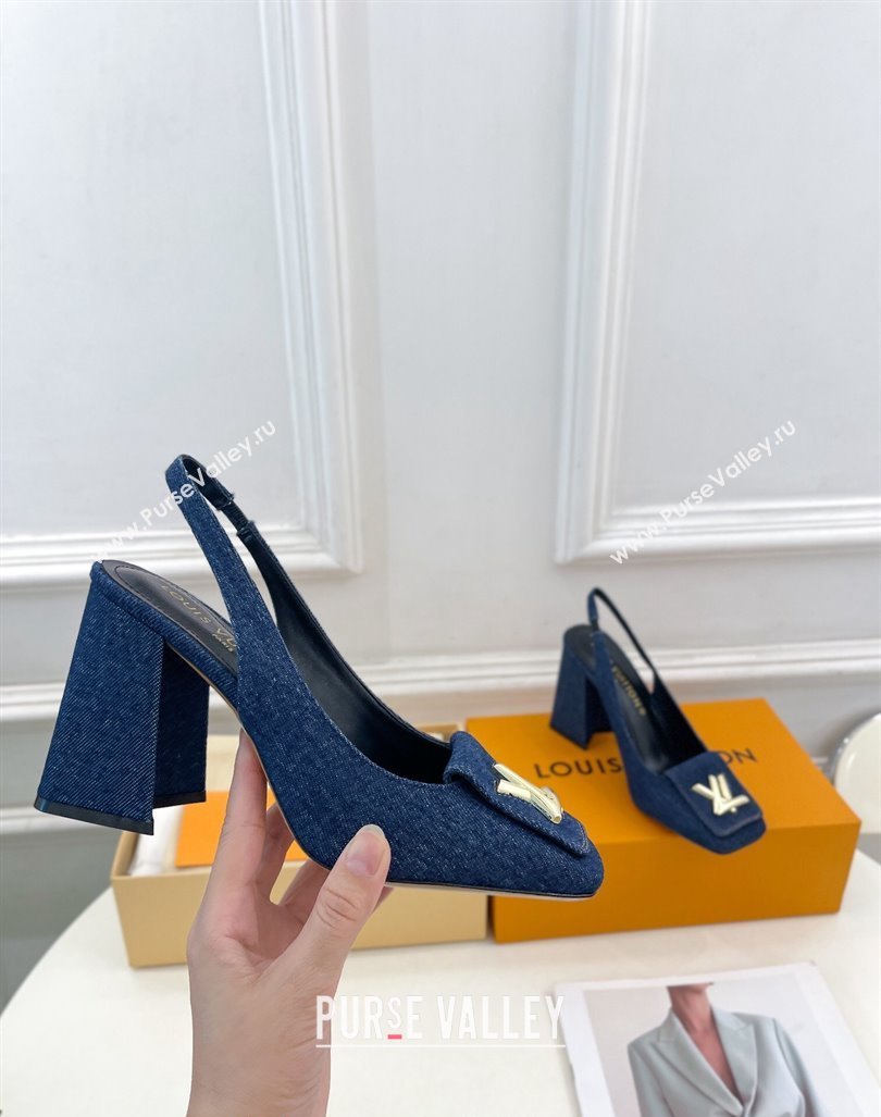 Louis Vuitton Shake Slingback Pumps 8.5cm in Dark Blue Denim 2024 0608 (MD-240608038)