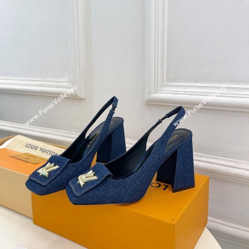 Louis Vuitton Shake Slingback Pumps 8.5cm in Dark Blue Denim 2024 0608 (MD-240608038)