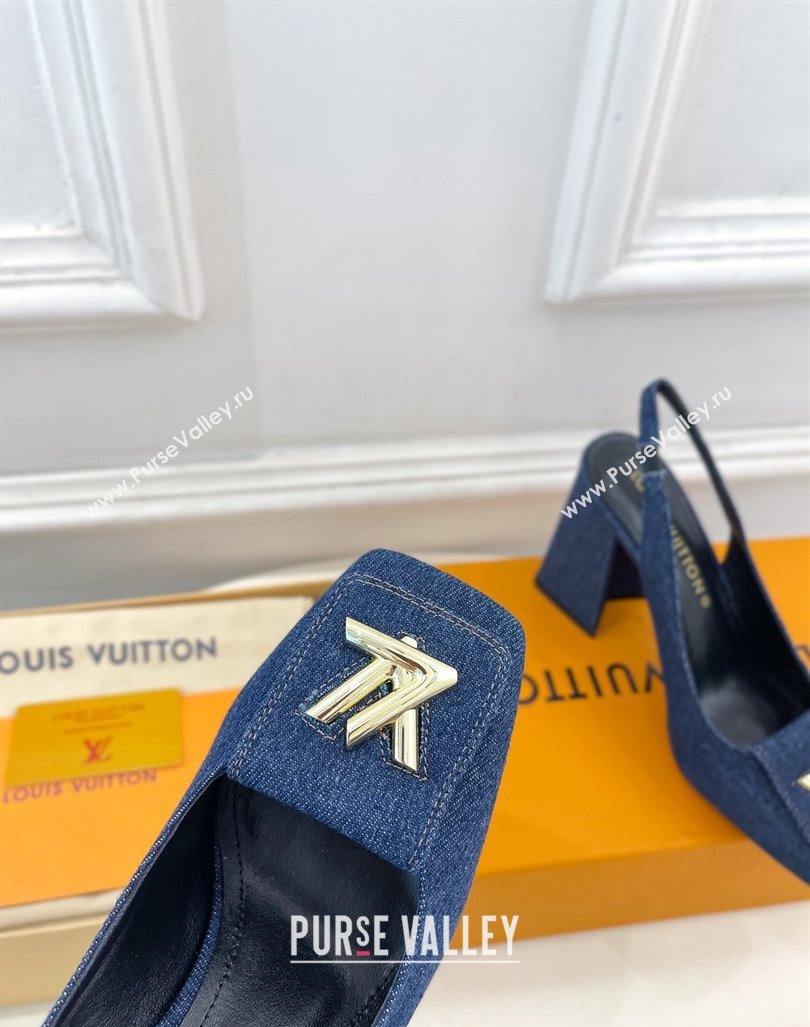 Louis Vuitton Shake Slingback Pumps 8.5cm in Dark Blue Denim 2024 0608 (MD-240608038)