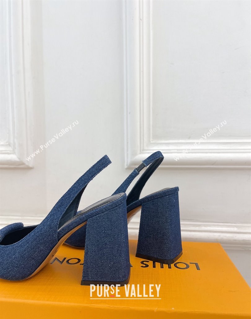 Louis Vuitton Shake Slingback Pumps 8.5cm in Dark Blue Denim 2024 0608 (MD-240608038)