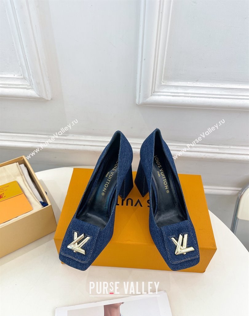 Louis Vuitton Shake Low Heel Pumps 5.5cm in Dark Blue Denim 2024 0608 (MD-240608039)