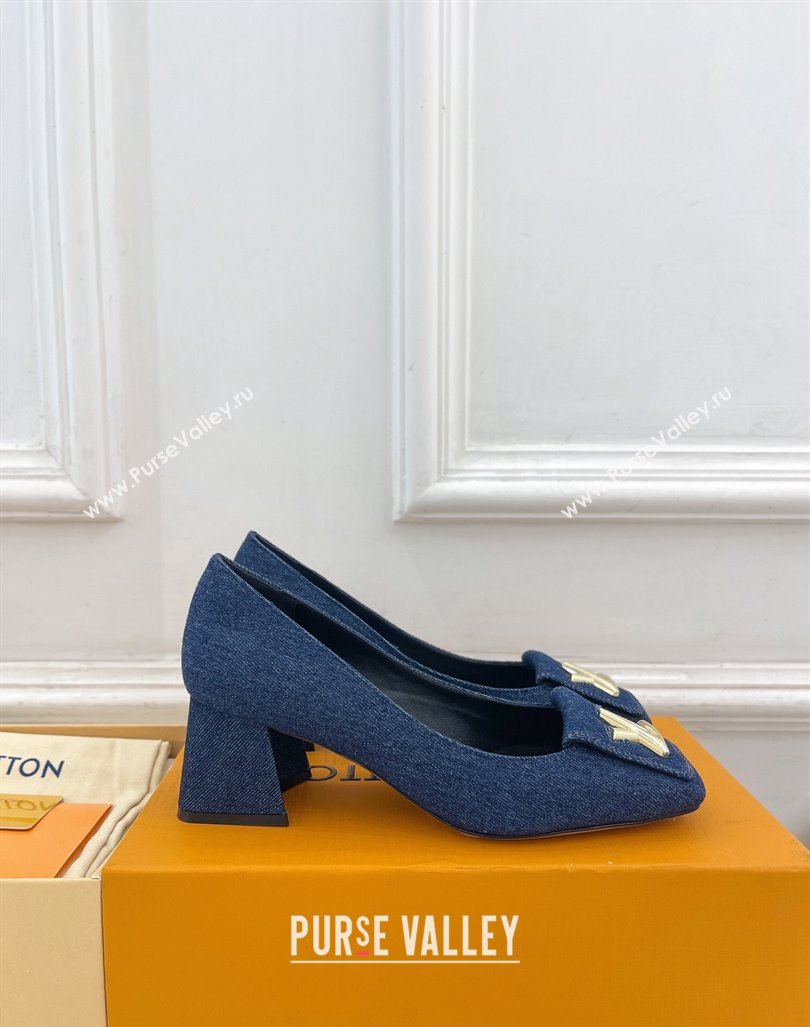 Louis Vuitton Shake Low Heel Pumps 5.5cm in Dark Blue Denim 2024 0608 (MD-240608039)