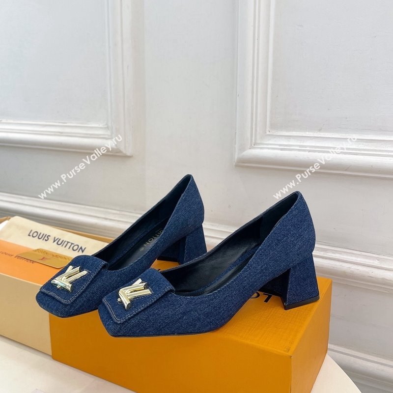 Louis Vuitton Shake Low Heel Pumps 5.5cm in Dark Blue Denim 2024 0608 (MD-240608039)