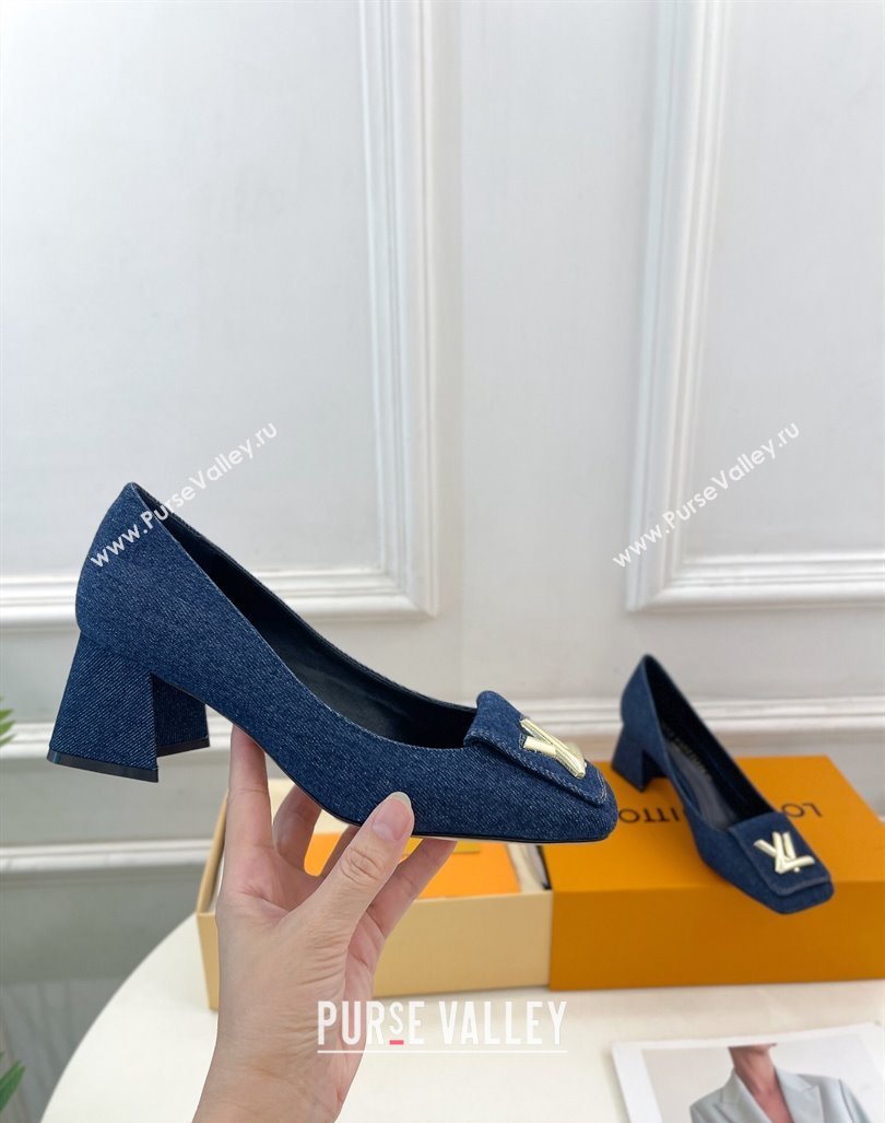 Louis Vuitton Shake Low Heel Pumps 5.5cm in Dark Blue Denim 2024 0608 (MD-240608039)