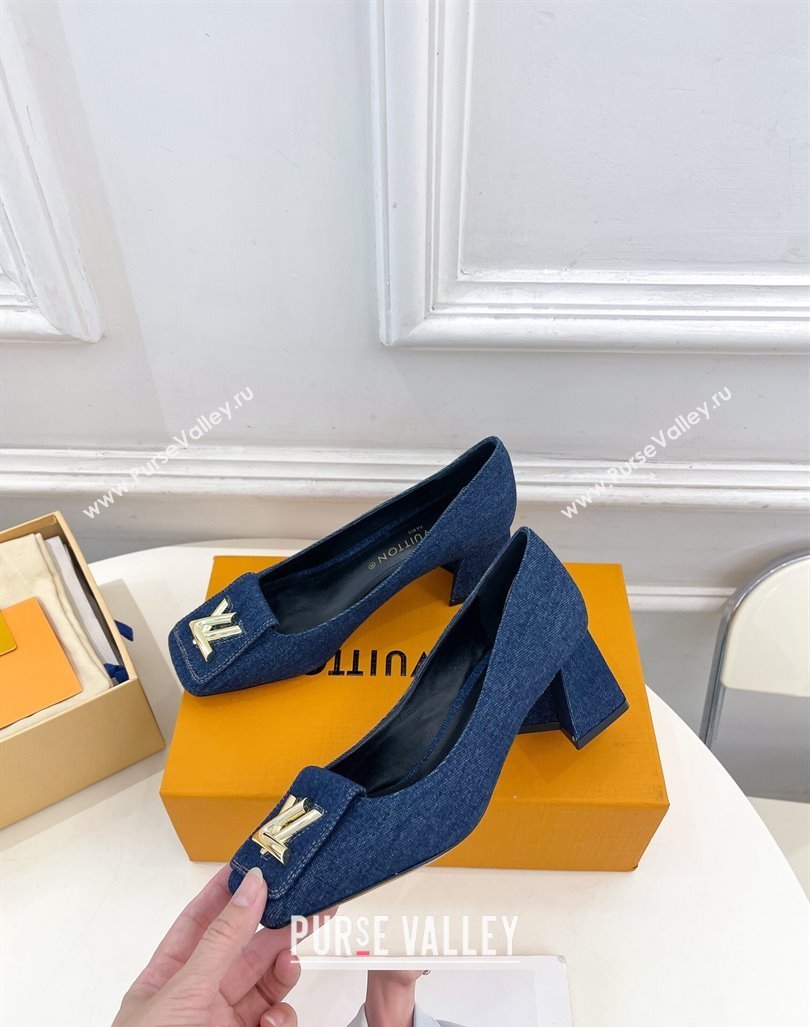 Louis Vuitton Shake Low Heel Pumps 5.5cm in Dark Blue Denim 2024 0608 (MD-240608039)