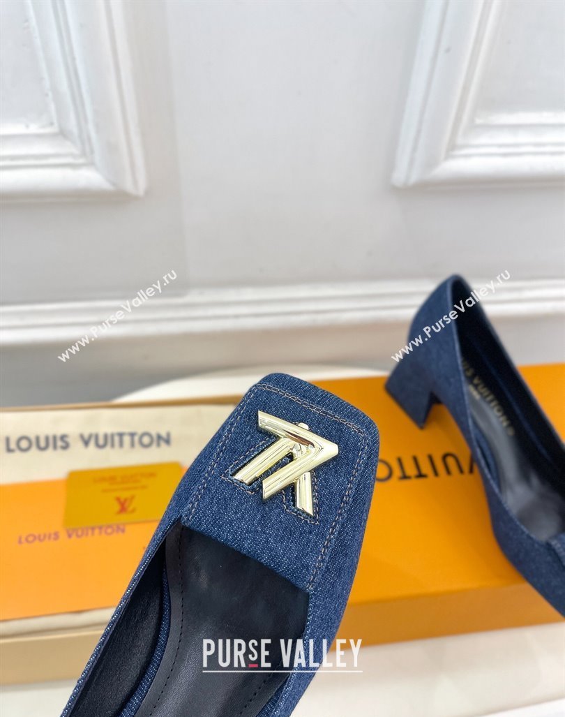 Louis Vuitton Shake Low Heel Pumps 5.5cm in Dark Blue Denim 2024 0608 (MD-240608039)