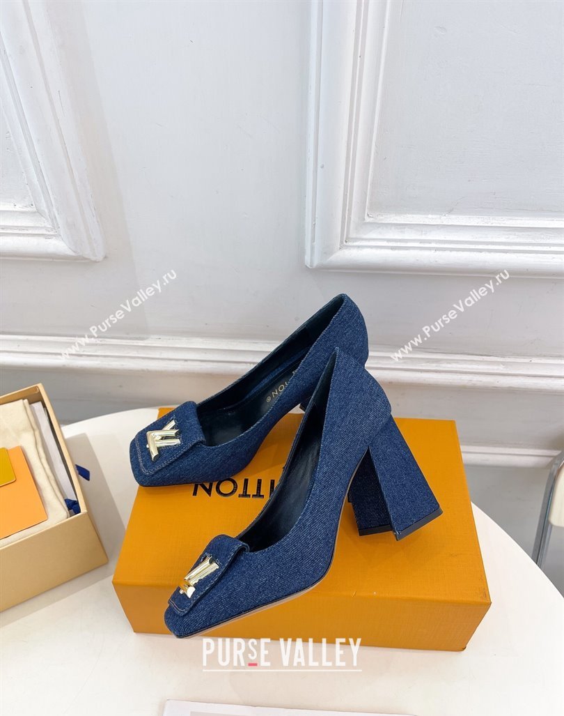 Louis Vuitton Shake High Heel Pumps 8.5cm in Dark Blue Denim 2024 0608 (MD-240608040)