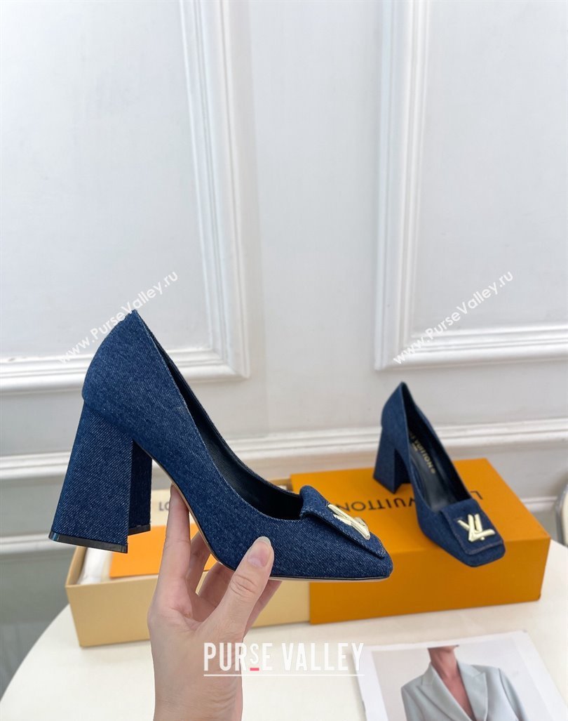 Louis Vuitton Shake High Heel Pumps 8.5cm in Dark Blue Denim 2024 0608 (MD-240608040)