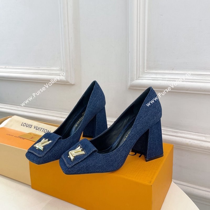 Louis Vuitton Shake High Heel Pumps 8.5cm in Dark Blue Denim 2024 0608 (MD-240608040)