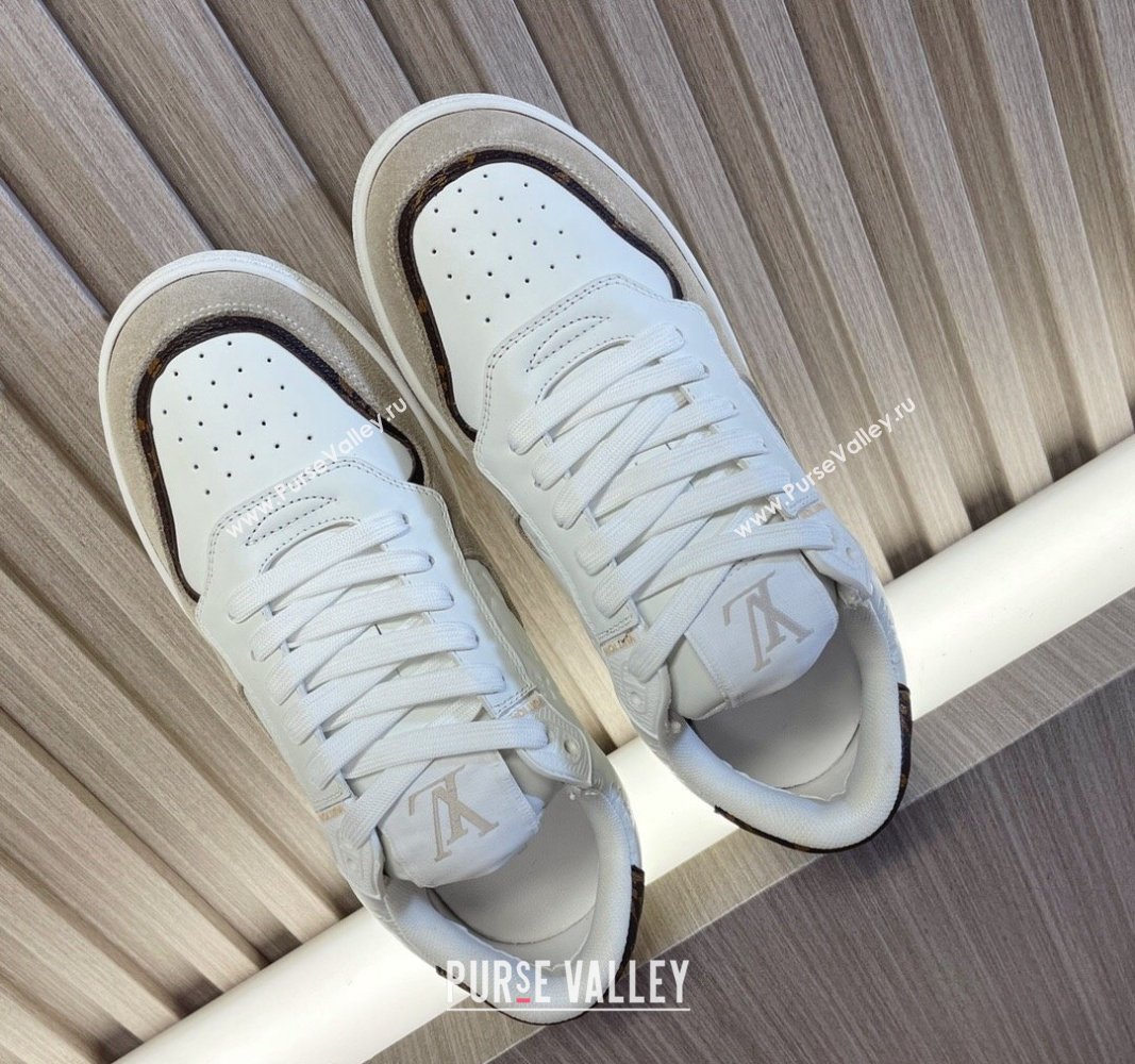 Louis Vuitton LV Stadium Sneakers in Monogram Leather and Suede White/Grey 2024 0608 (MD-240608042)