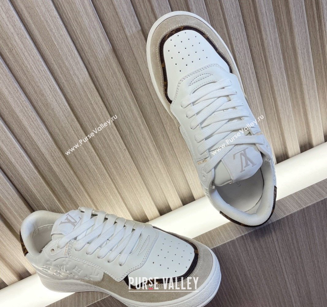 Louis Vuitton LV Stadium Sneakers in Monogram Leather and Suede White/Grey 2024 0608 (MD-240608042)