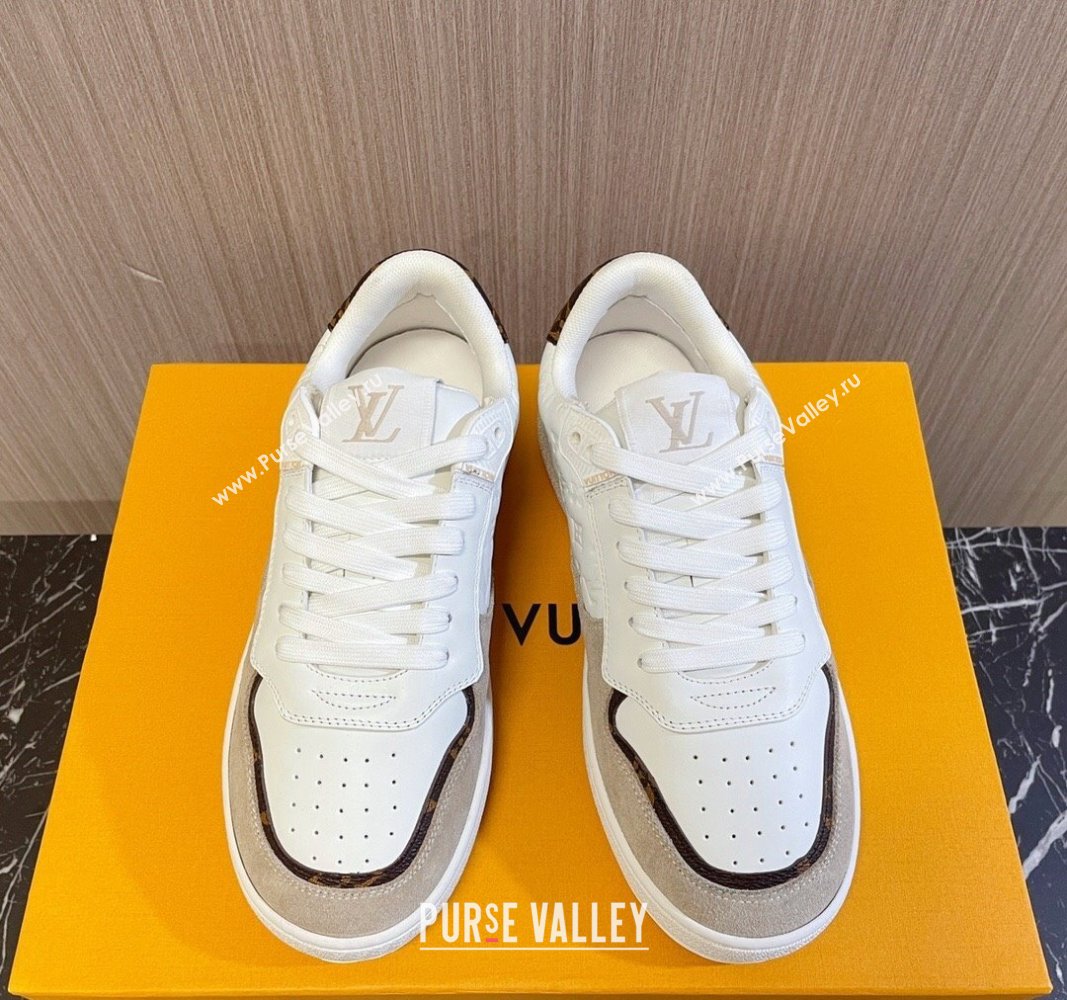 Louis Vuitton LV Stadium Sneakers in Monogram Leather and Suede White/Grey 2024 0608 (MD-240608042)