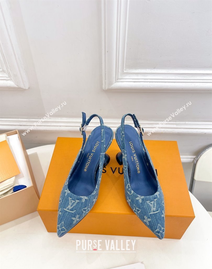 Louis Vuitton Monogram Denim Slingback Pump 8.5cm Blue 2024 0611 (MD-240611011)