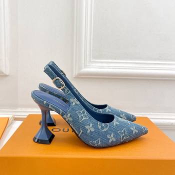 Louis Vuitton Monogram Denim Slingback Pump 8.5cm Blue 2024 0611 (MD-240611011)