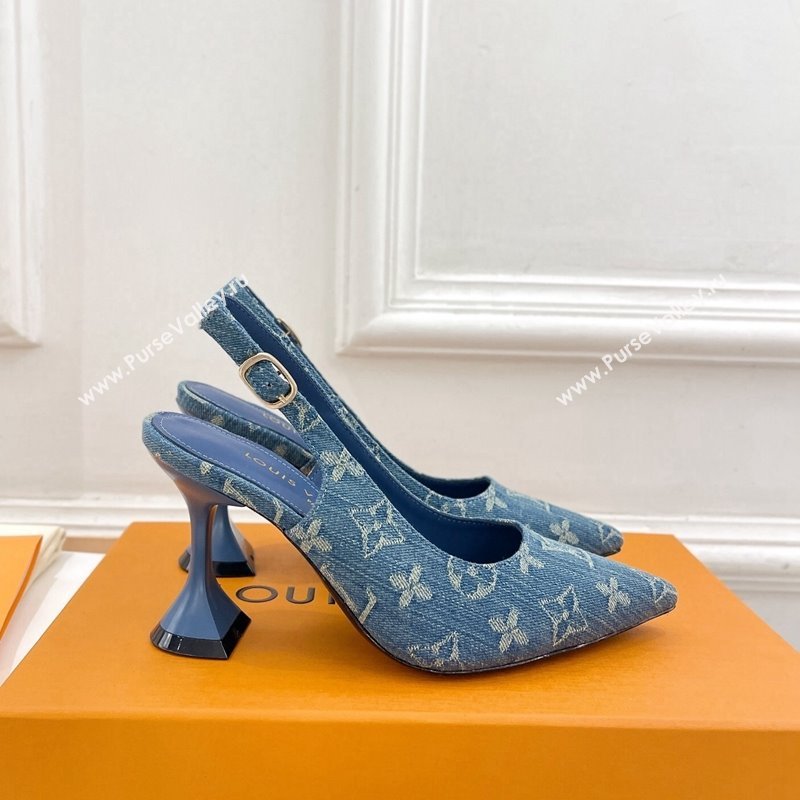 Louis Vuitton Monogram Denim Slingback Pump 8.5cm Blue 2024 0611 (MD-240611011)