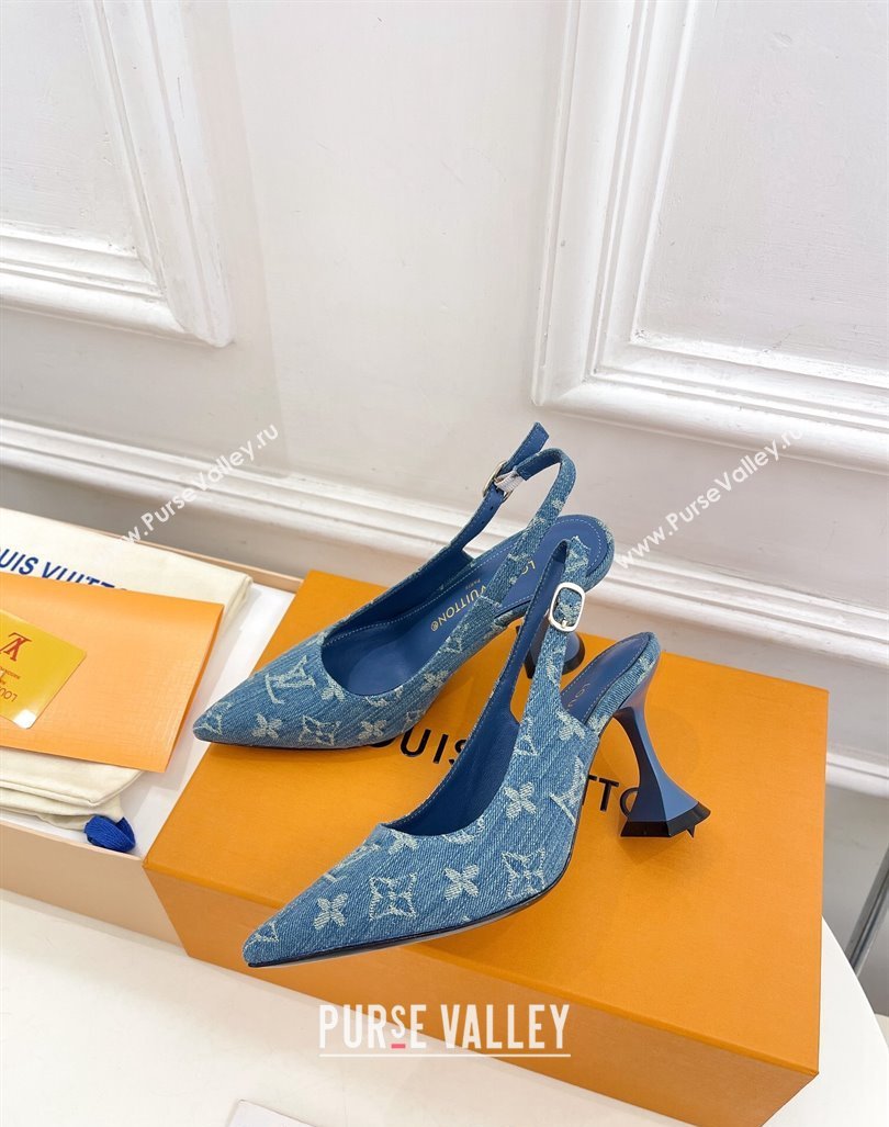 Louis Vuitton Monogram Denim Slingback Pump 8.5cm Blue 2024 0611 (MD-240611011)