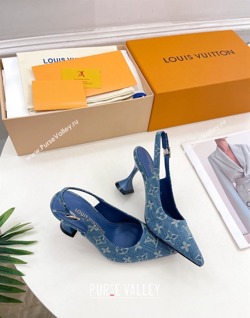 Louis Vuitton Monogram Denim Slingback Pump 8.5cm Blue 2024 0611 (MD-240611011)