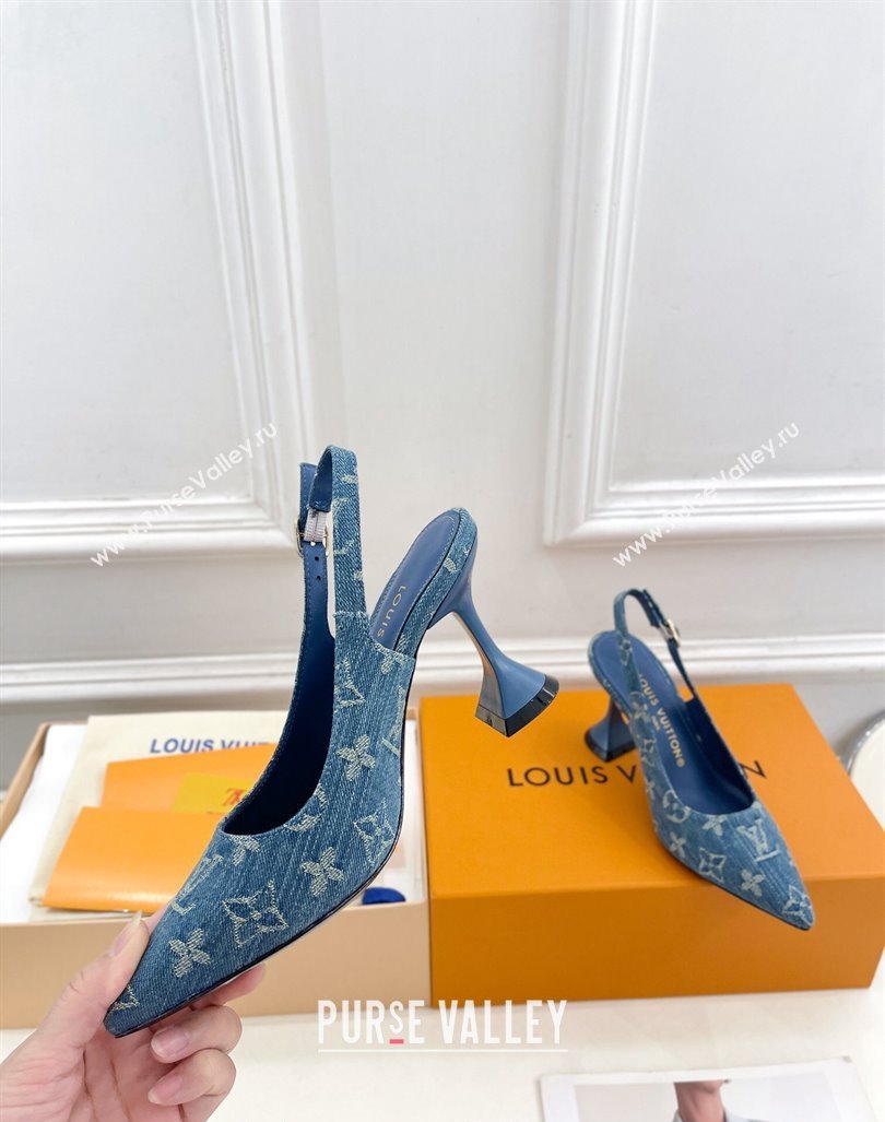 Louis Vuitton Monogram Denim Slingback Pump 8.5cm Blue 2024 0611 (MD-240611011)