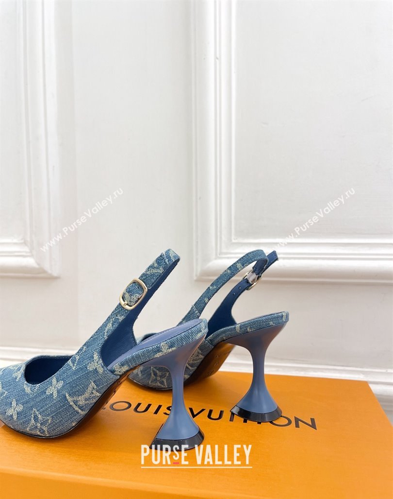 Louis Vuitton Monogram Denim Slingback Pump 8.5cm Blue 2024 0611 (MD-240611011)