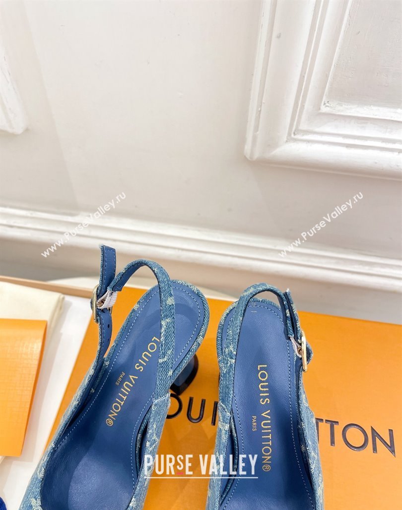 Louis Vuitton Monogram Denim Slingback Pump 8.5cm Blue 2024 0611 (MD-240611011)