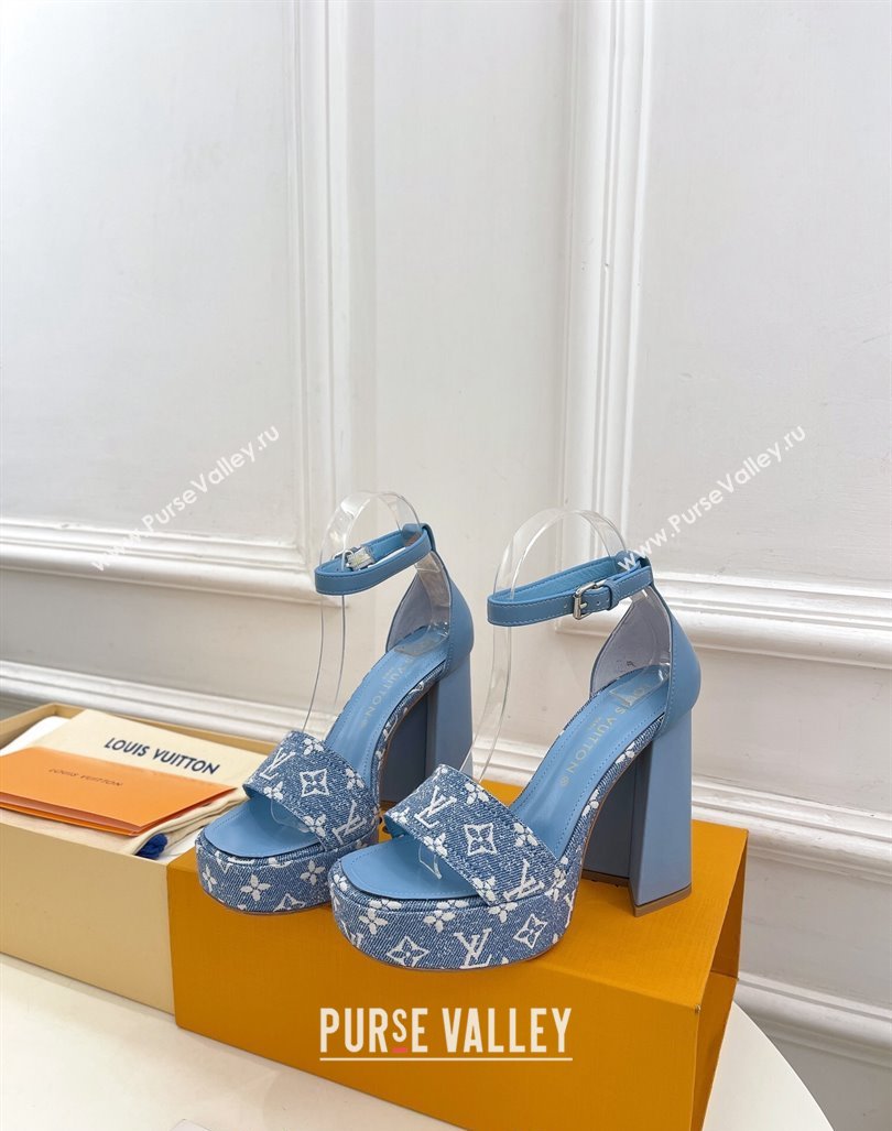 Louis Vuitton Fame Heel Platform Sandal 12cm in Monogram Jacquard Light Blue 2024 0606 (MD-240606138)